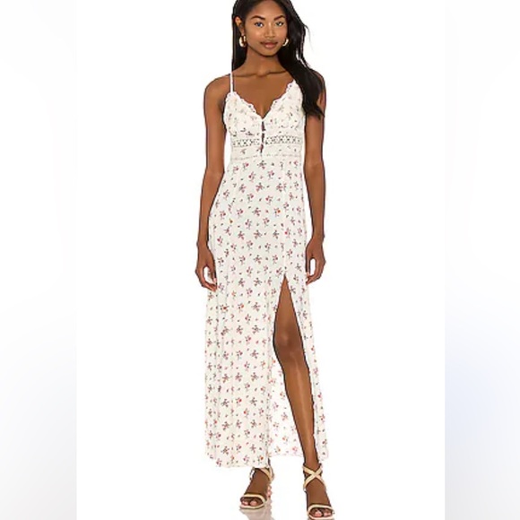Free People Out And About Maxi Slip Dress in Ivory Combo Romantic‎ Feminine Sz S - Picture 2 of 15